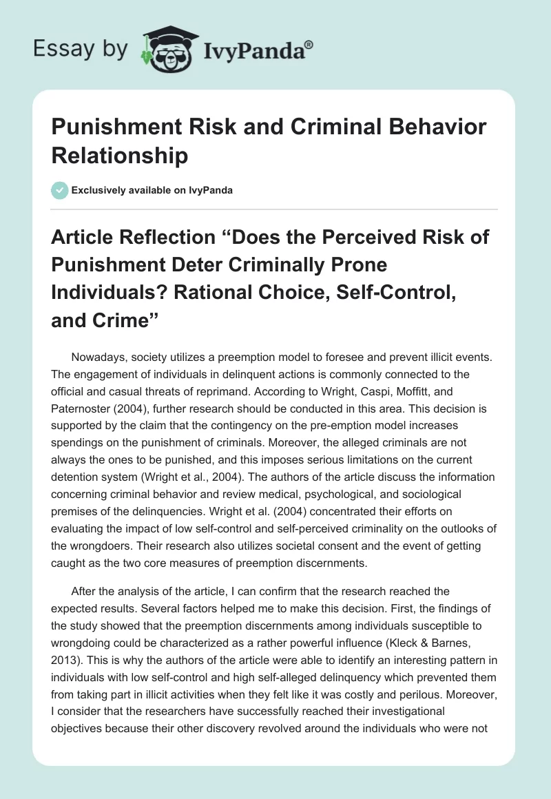Punishment Risk and Criminal Behavior Relationship. Page 1