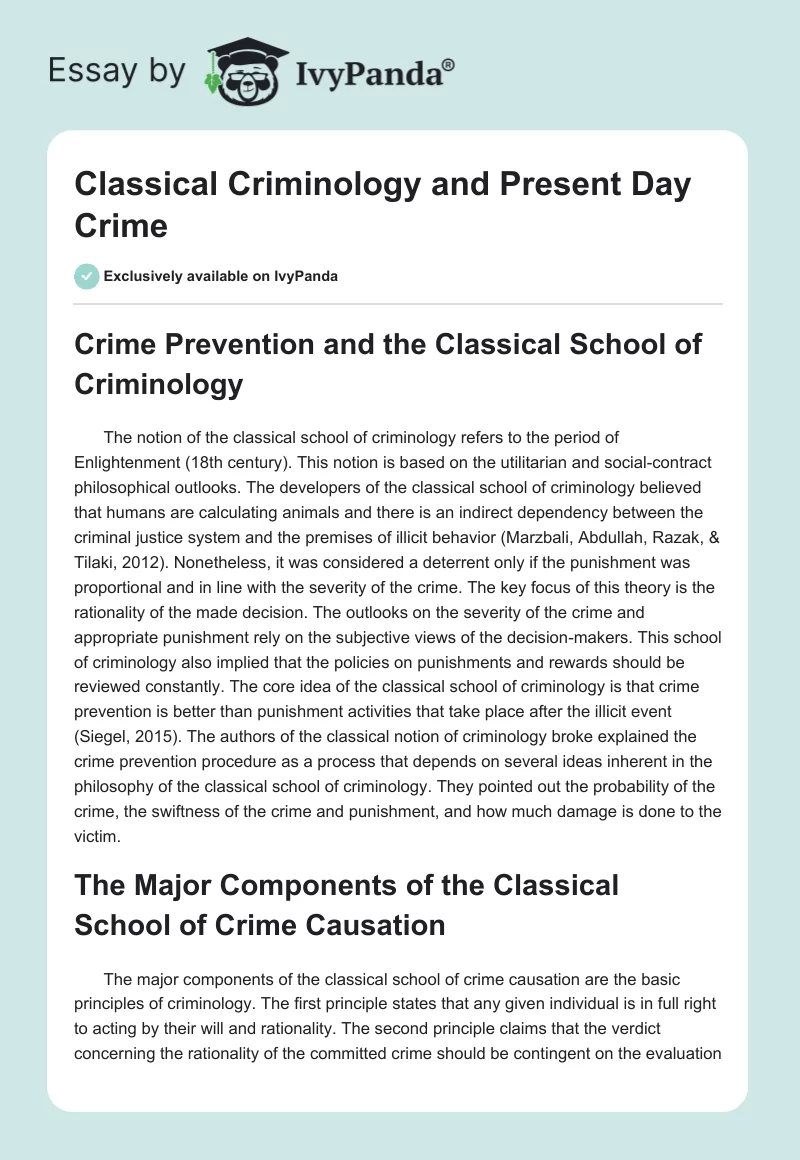 Classical Criminology and Present Day Crime. Page 1