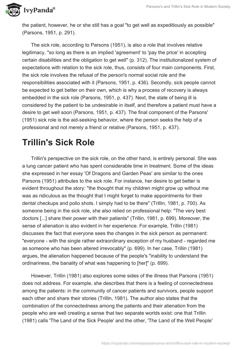 Parsons's and Trillin's Sick Role in Modern Society. Page 2