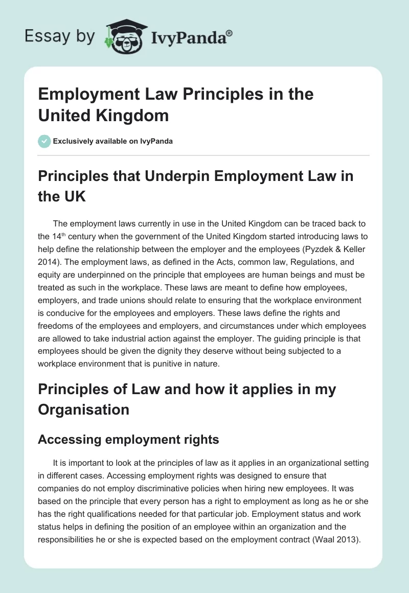 Employment Law Principles in the United Kingdom. Page 1