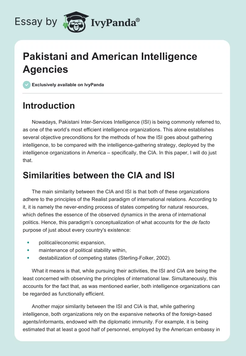 Pakistani and American Intelligence Agencies. Page 1