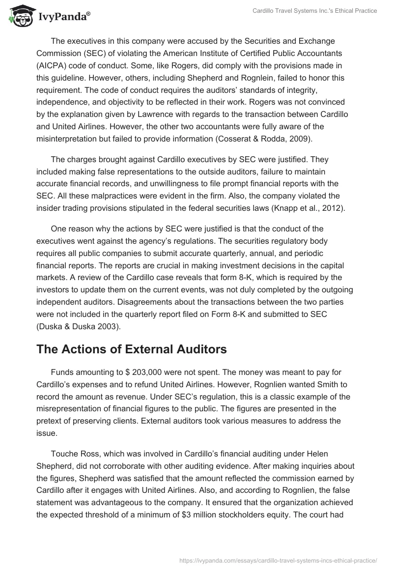 Cardillo Travel Systems Inc.'s Ethical Practice. Page 2