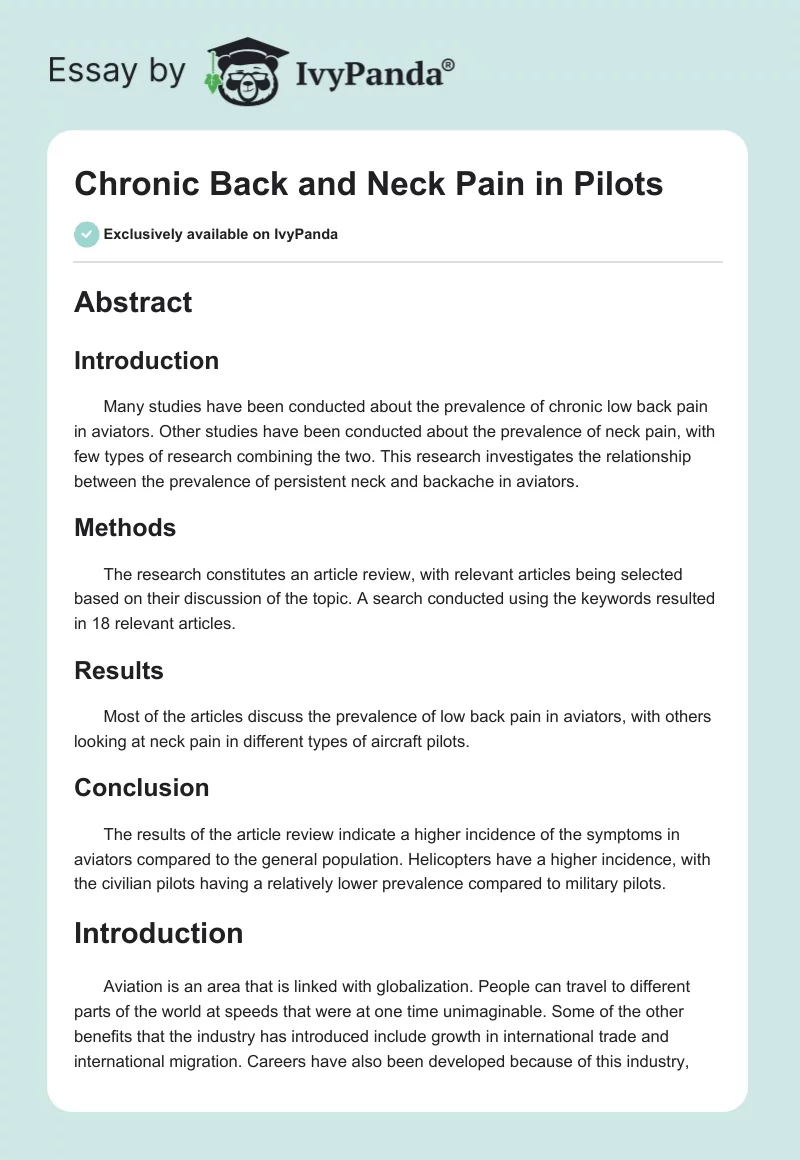 Chronic Back and Neck Pain in Pilots. Page 1