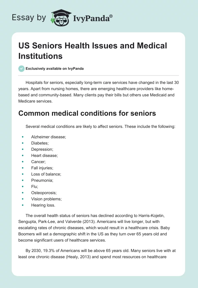US Seniors Health Issues and Medical Institutions. Page 1