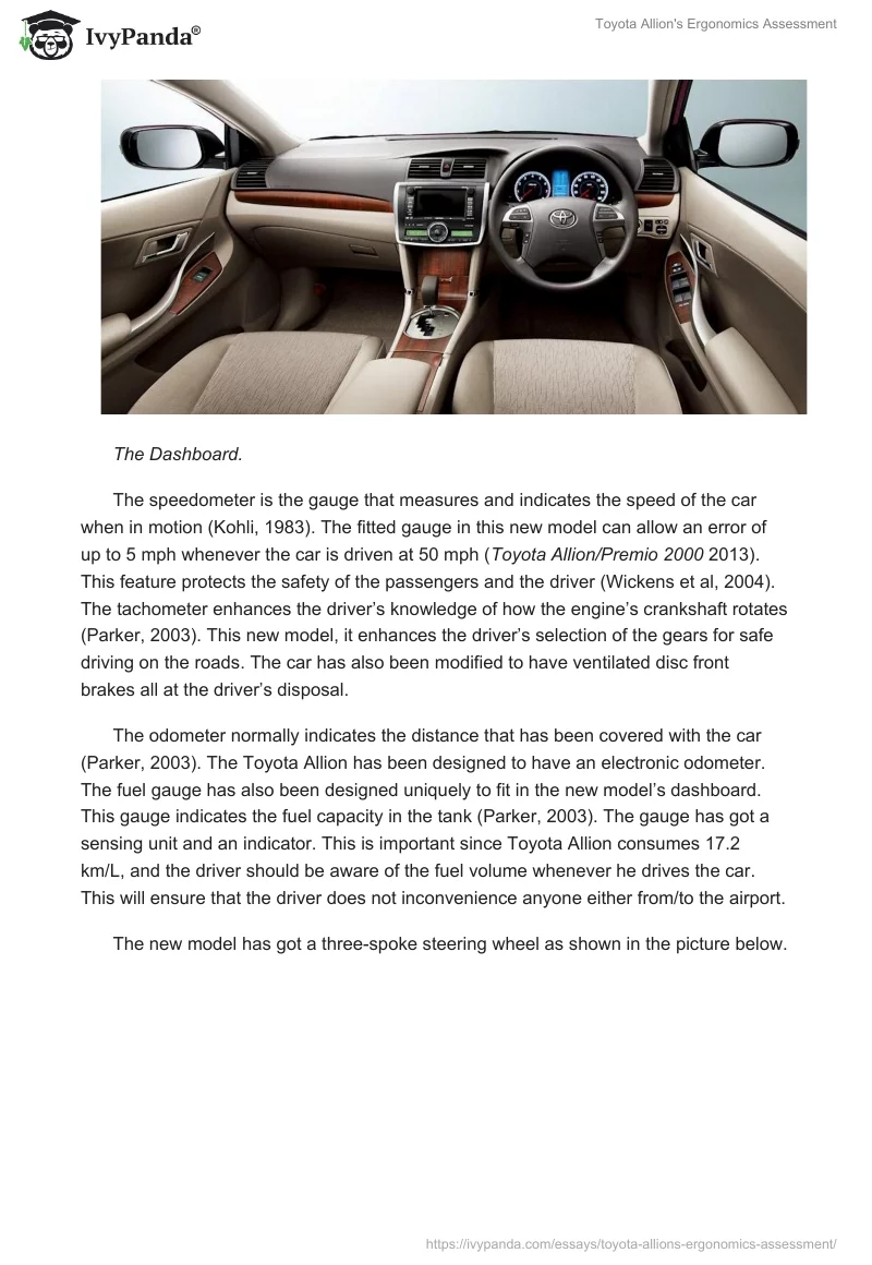 Toyota Allion's Ergonomics Assessment. Page 2