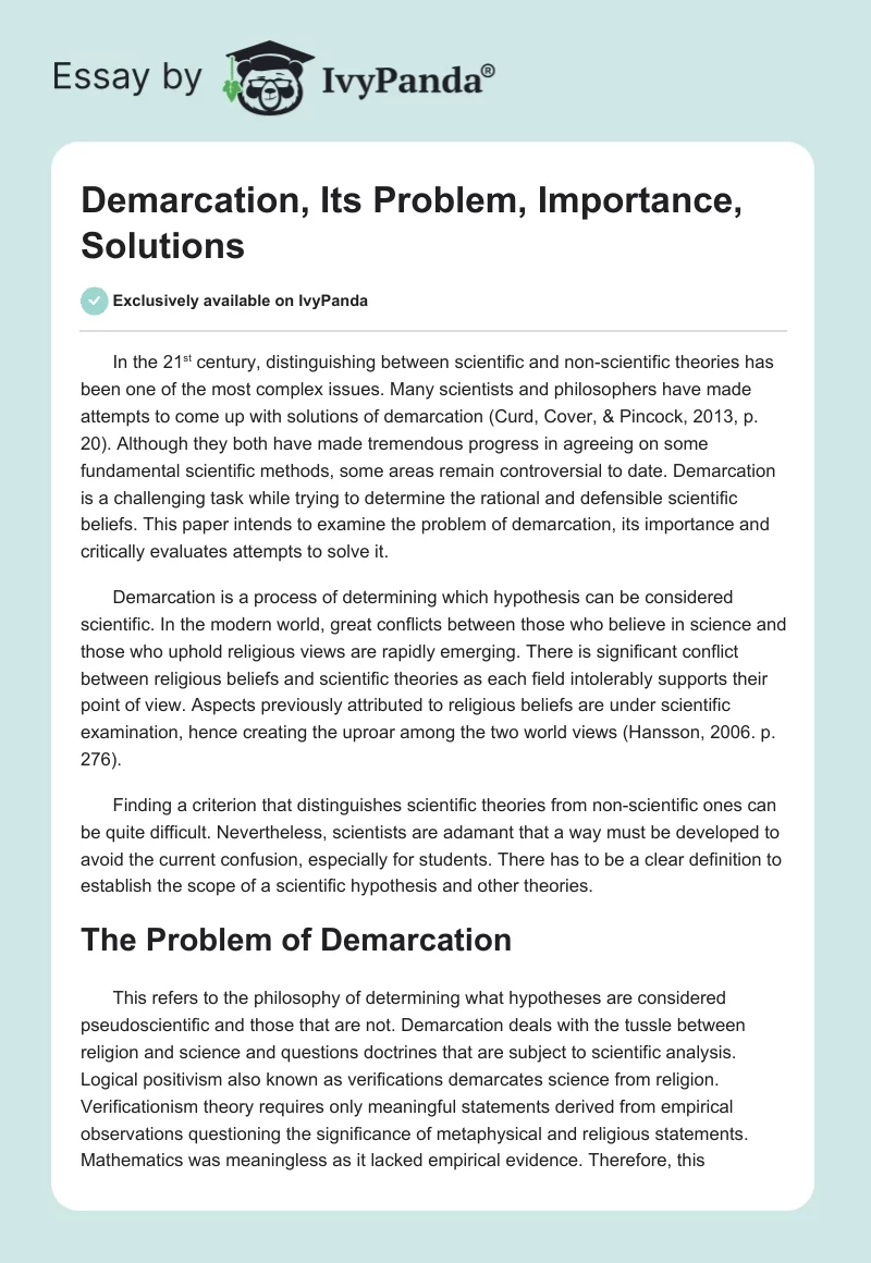 Demarcation, Its Problem, Importance, Solutions. Page 1