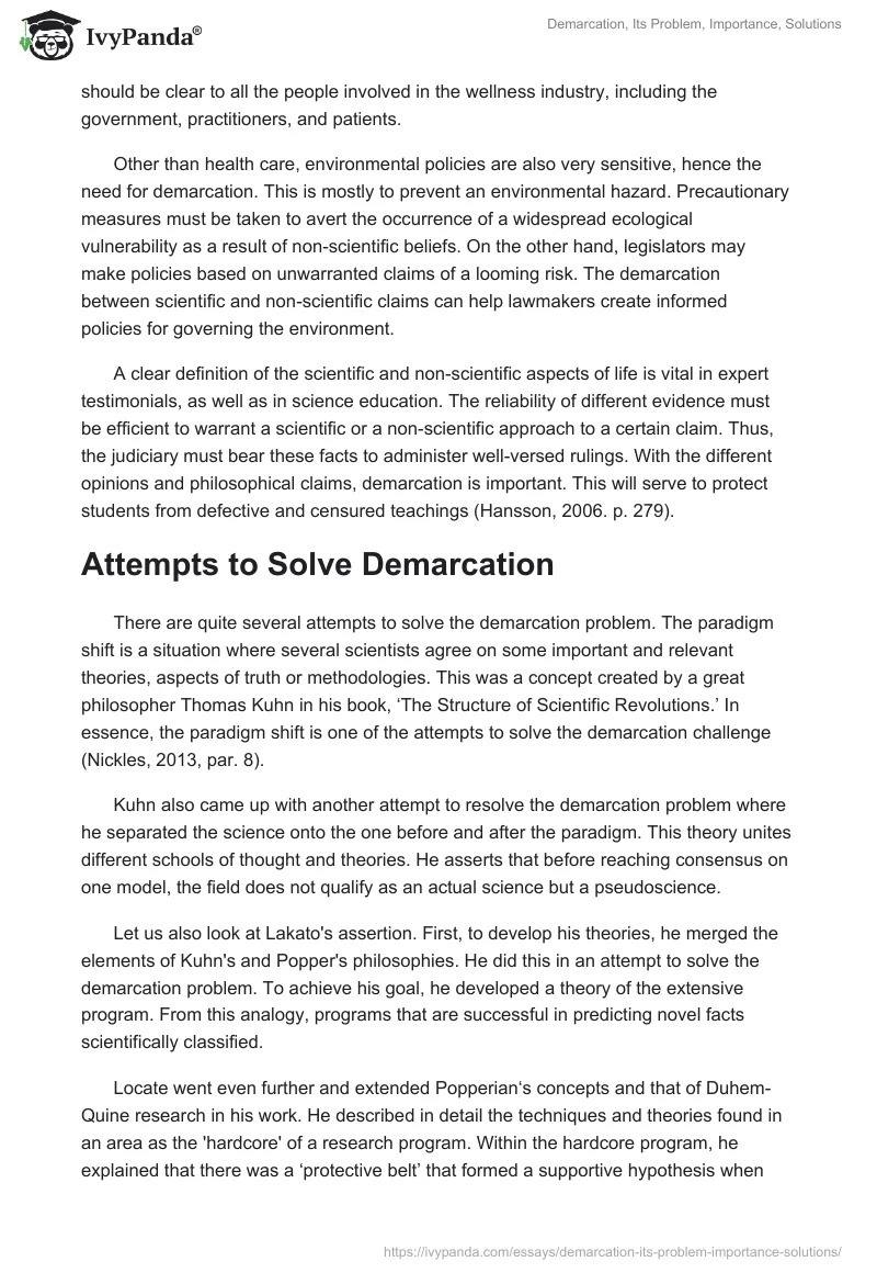 Demarcation, Its Problem, Importance, Solutions. Page 3