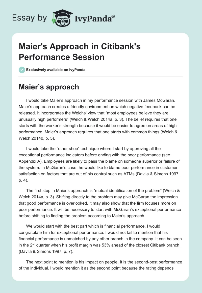 Maier's Approach in Citibank's Performance Session. Page 1