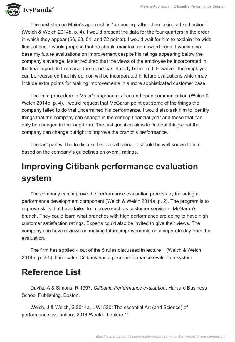 Maier's Approach in Citibank's Performance Session. Page 3