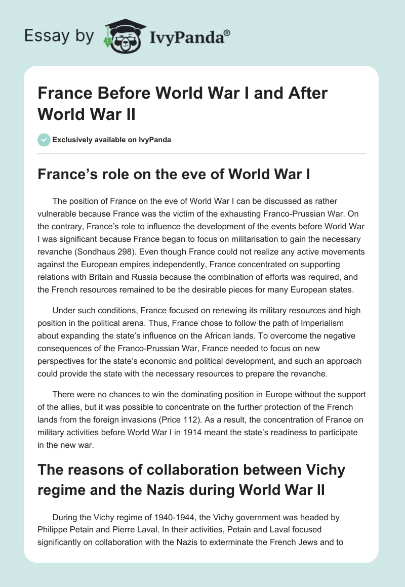 France Before World War I and After World War II. Page 1