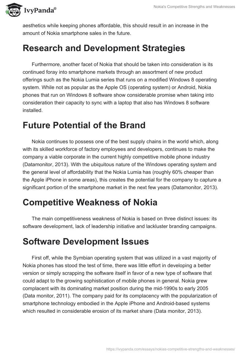 Nokia's Competitive Strengths and Weaknesses. Page 2