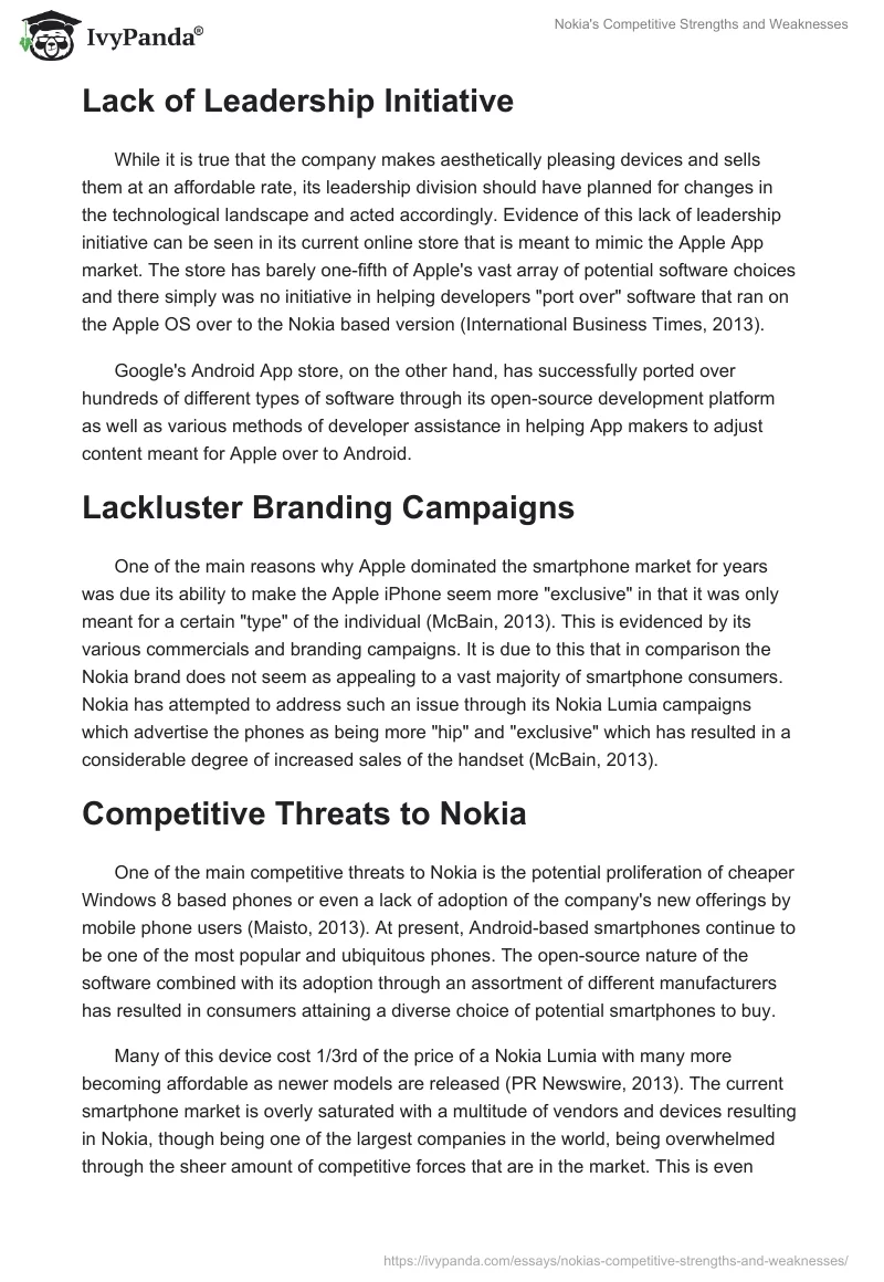 Nokia's Competitive Strengths and Weaknesses. Page 3