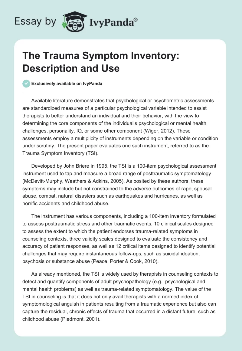 The Trauma Symptom Inventory: Description and Use. Page 1