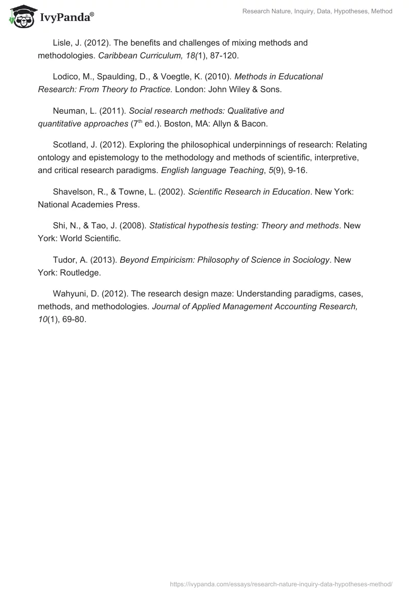 Research Nature, Inquiry, Data, Hypotheses, Method. Page 3