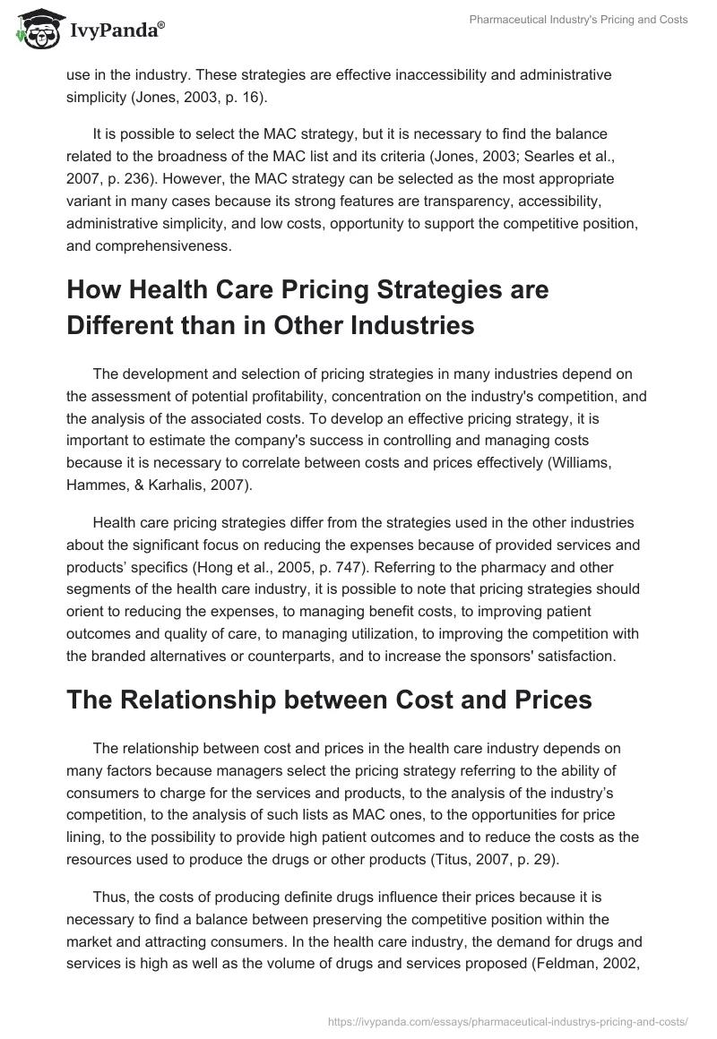 Pharmaceutical Industry's Pricing and Costs. Page 2