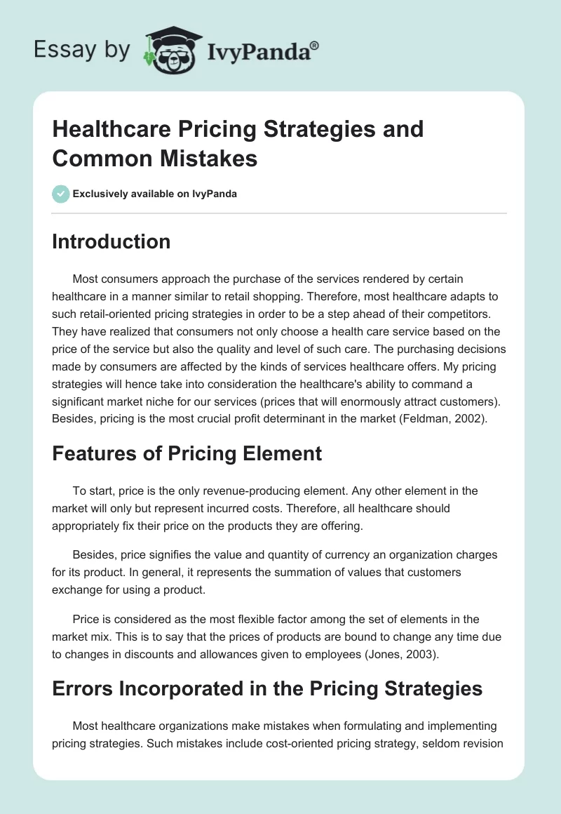 Healthcare Pricing Strategies and Common Mistakes. Page 1