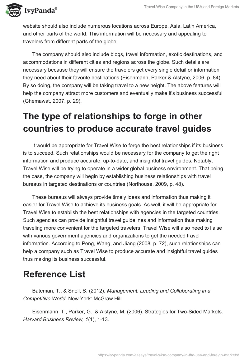 Travel-Wise Company in the USA and Foreign Markets. Page 2