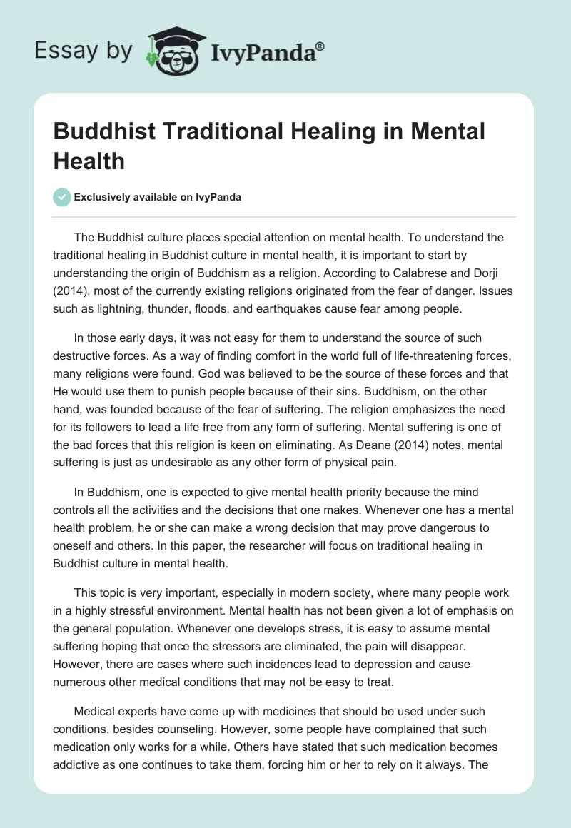 Buddhist Traditional Healing in Mental Health. Page 1