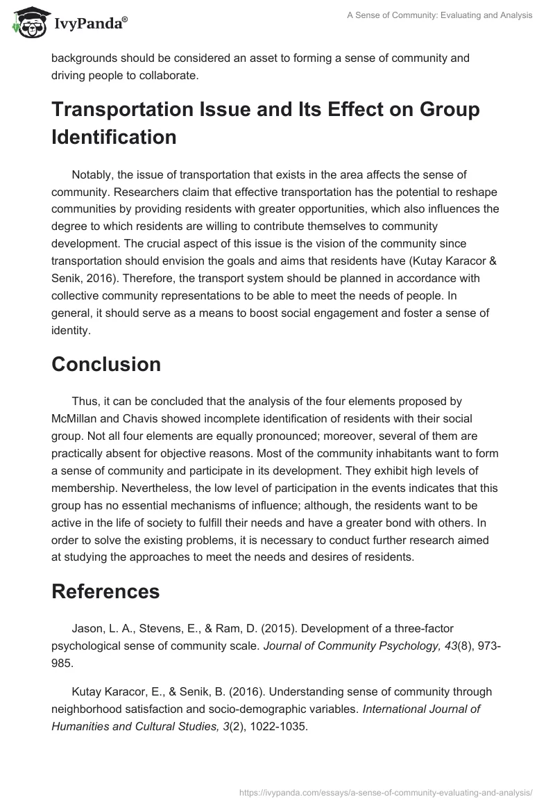 A Sense of Community: Evaluating and Analysis. Page 4