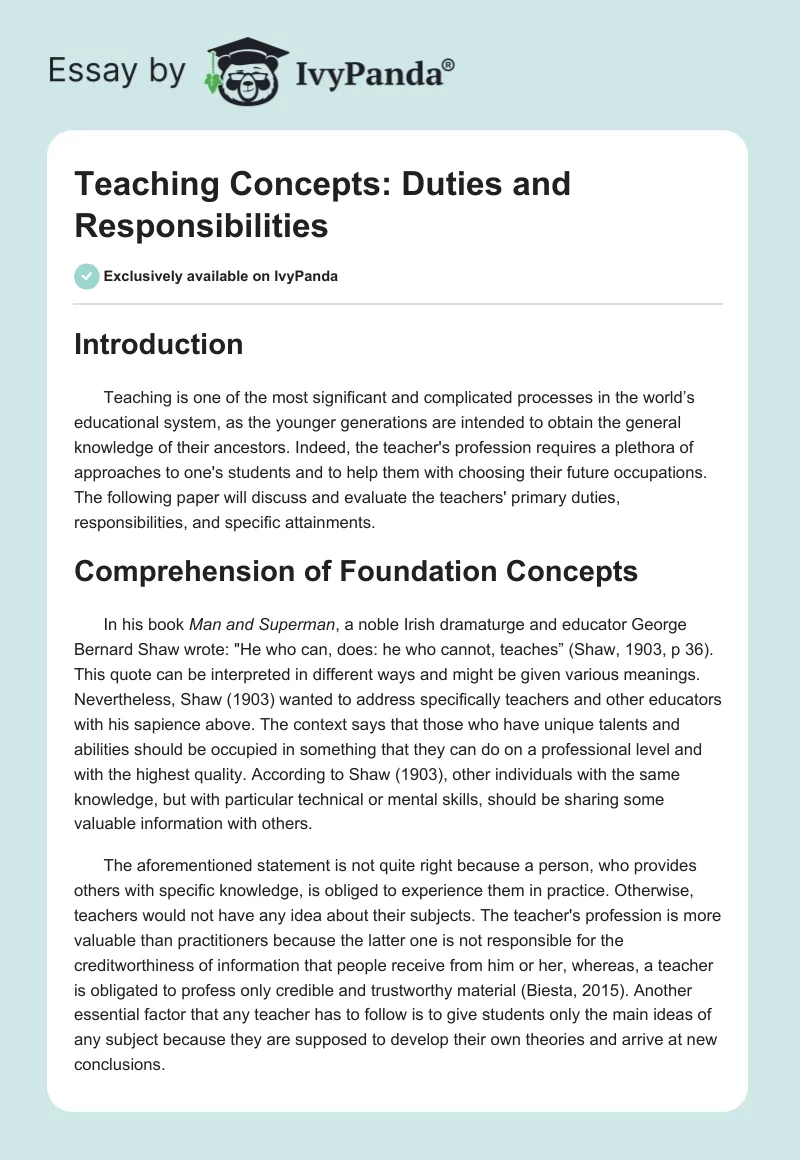 Teaching Concepts: Duties and Responsibilities. Page 1