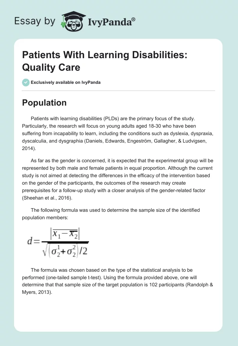 Patients With Learning Disabilities: Quality Care. Page 1