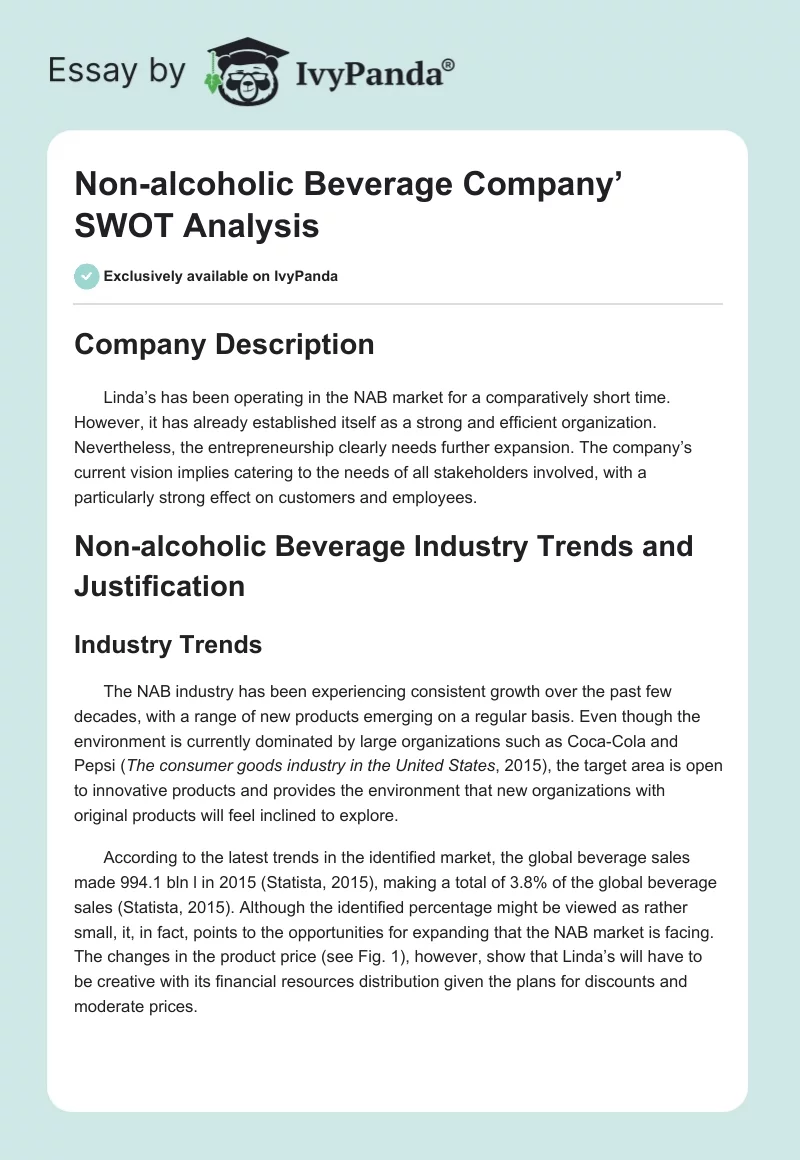 Non-Alcoholic Beverage Company’ SWOT Analysis. Page 1