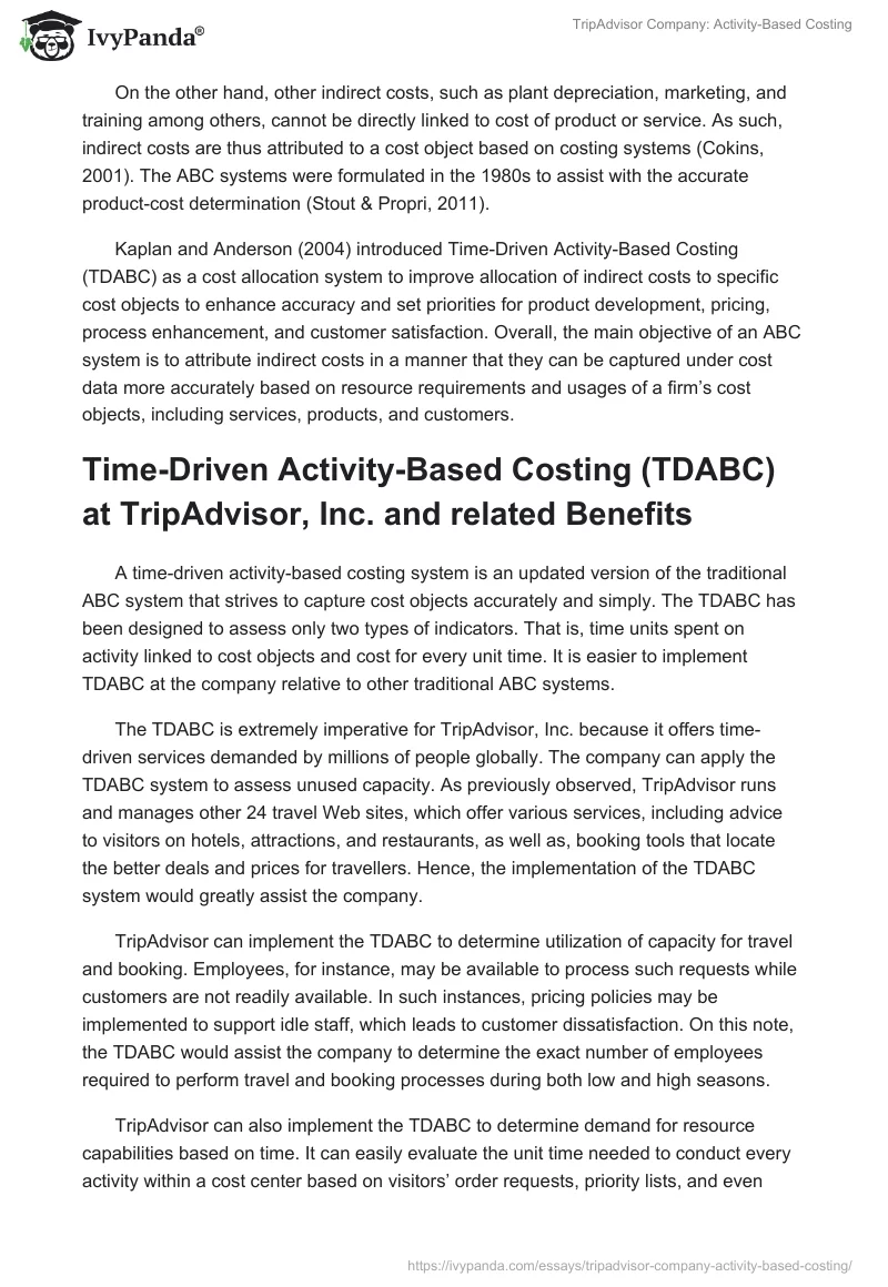 TripAdvisor Company: Activity-Based Costing. Page 2