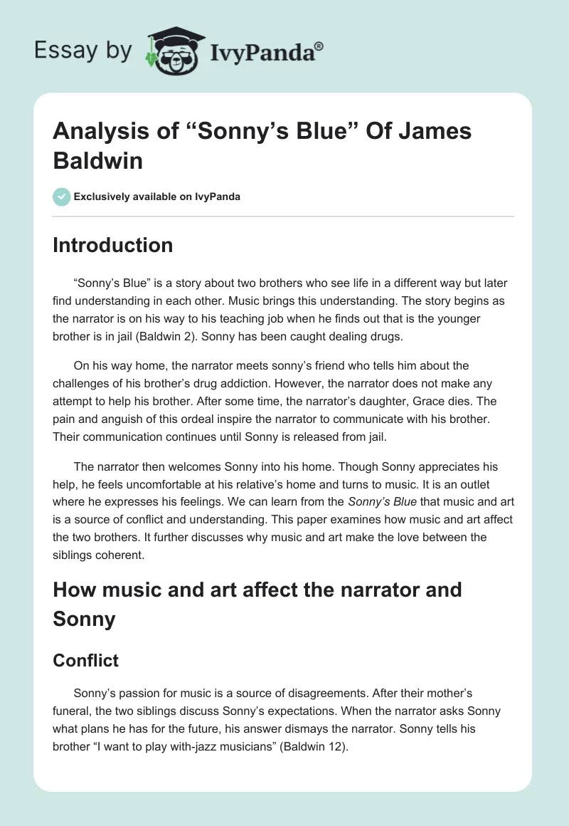 Analysis of “Sonny’s Blue” of James Baldwin. Page 1