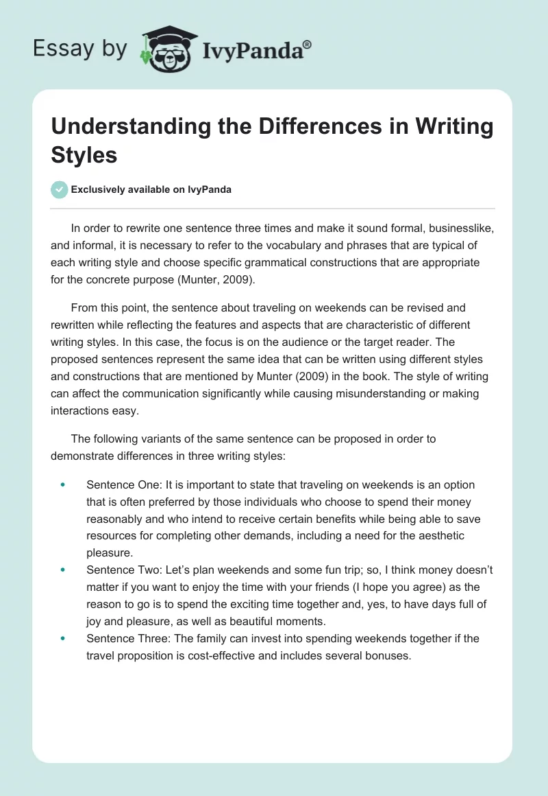 Understanding the Differences in Writing Styles. Page 1
