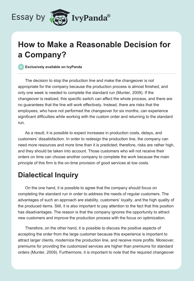 How to Make a Reasonable Decision for a Company?. Page 1