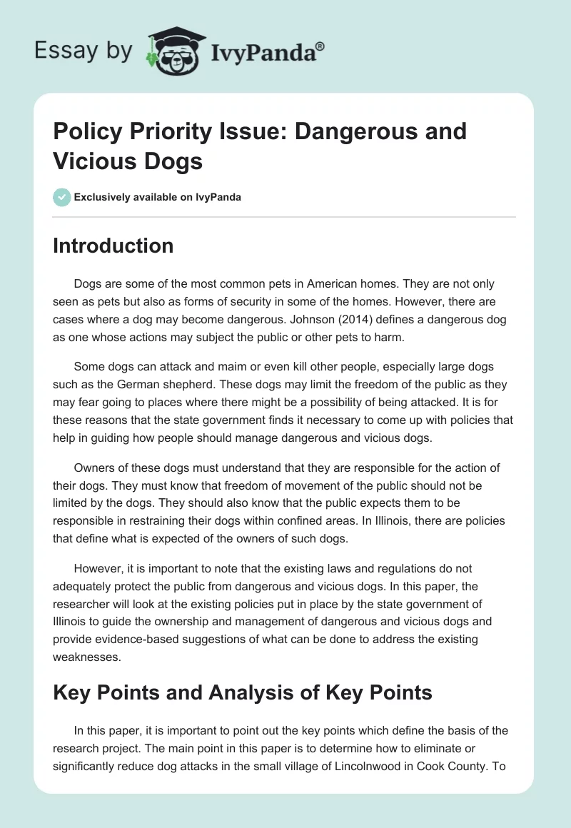 Policy Priority Issue: Dangerous and Vicious Dogs. Page 1