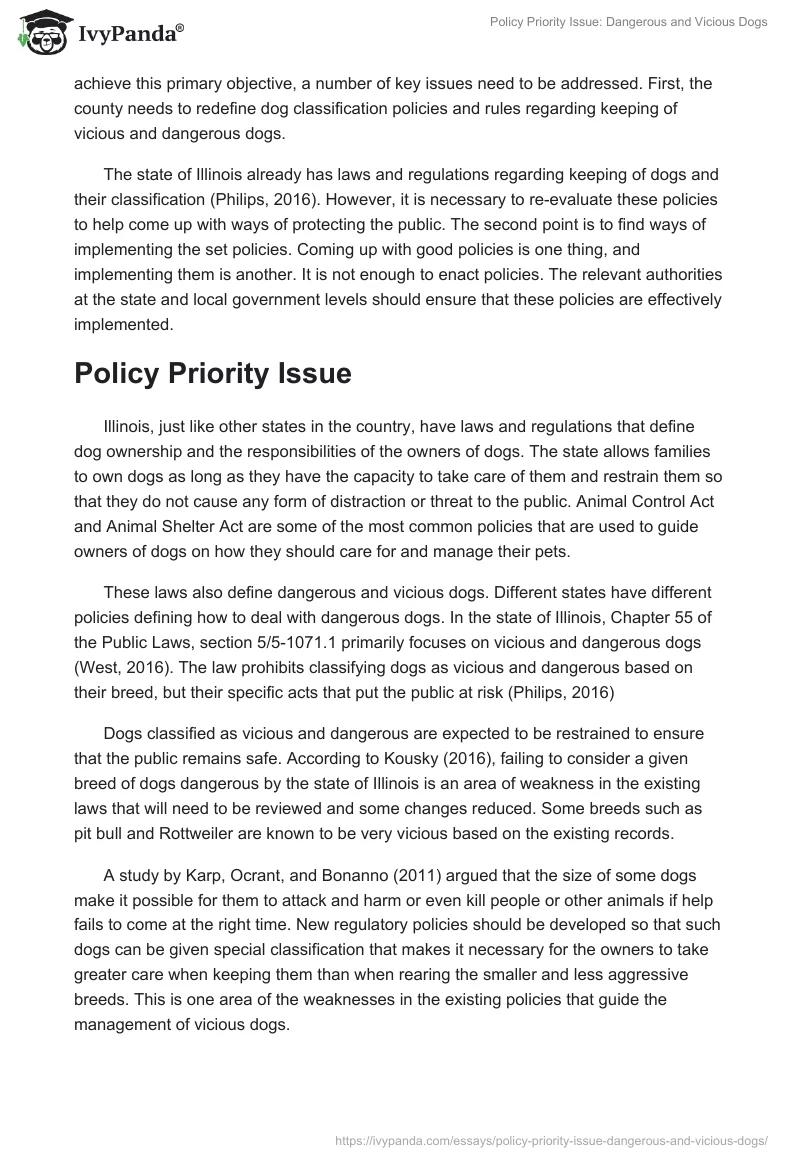 Policy Priority Issue: Dangerous and Vicious Dogs. Page 2