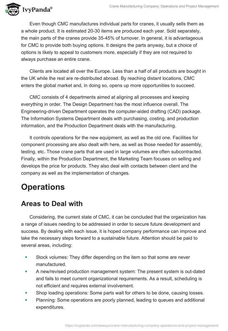 Crane Manufacturing Company: Operations and Project Management. Page 3
