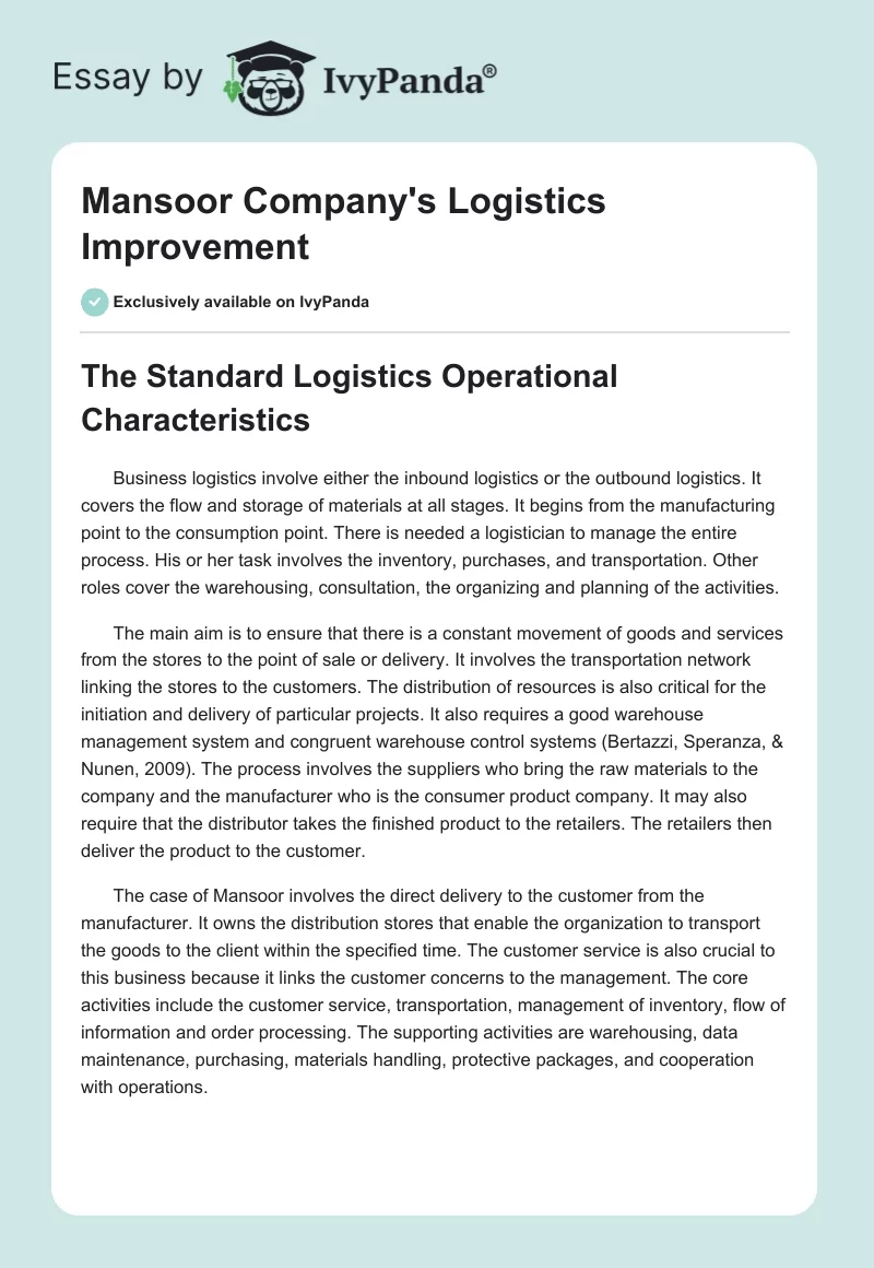 Mansoor Company's Logistics Improvement. Page 1