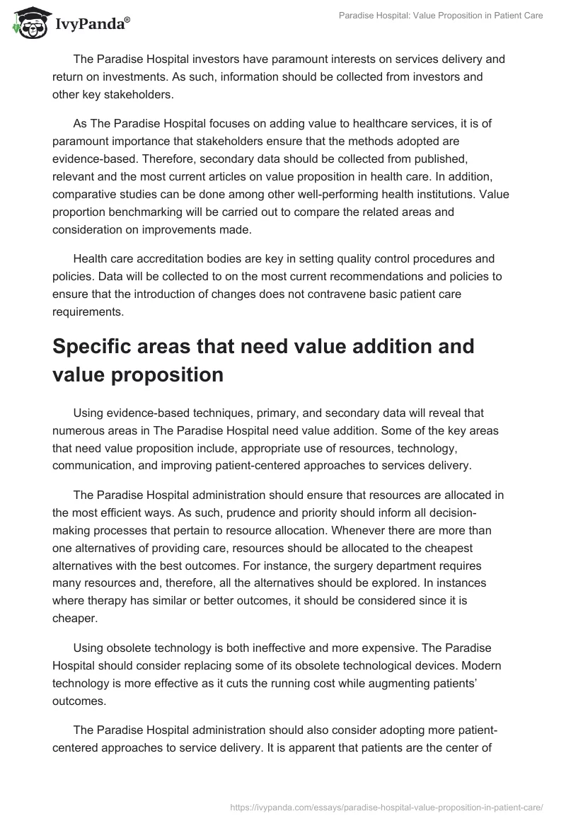 Paradise Hospital: Value Proposition in Patient Care. Page 3