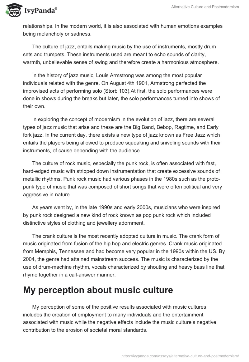 Alternative Culture and Postmodernism. Page 2