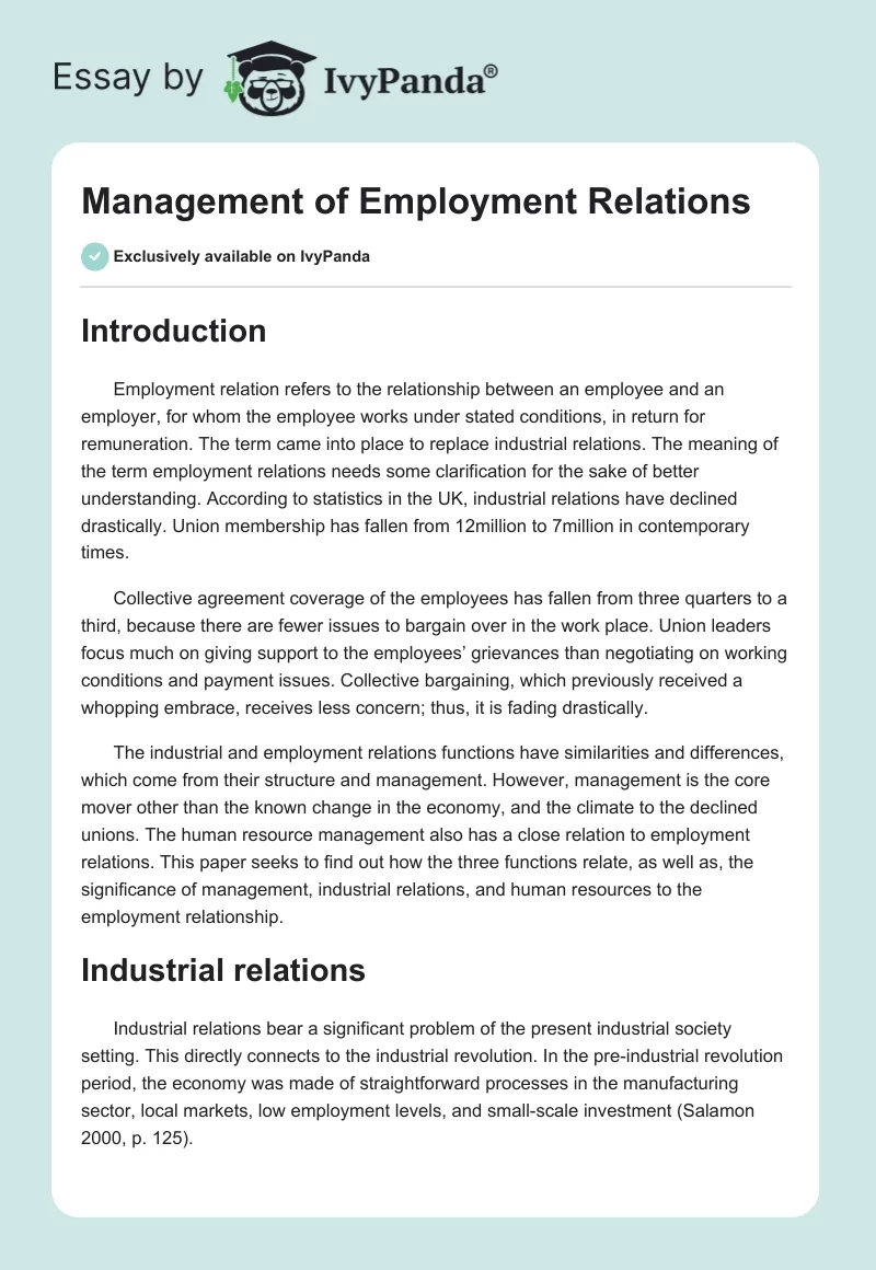 Management of Employment Relations. Page 1