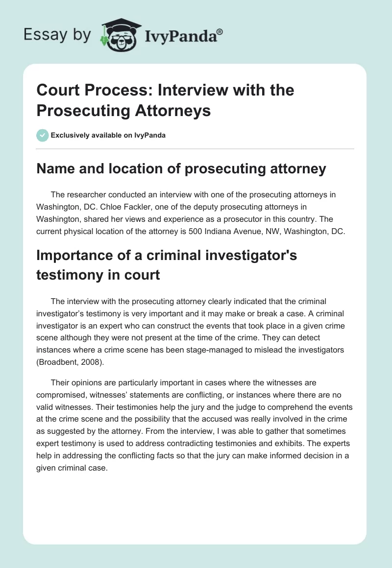 Court Process: Interview Eith the Prosecuting Attorneys. Page 1