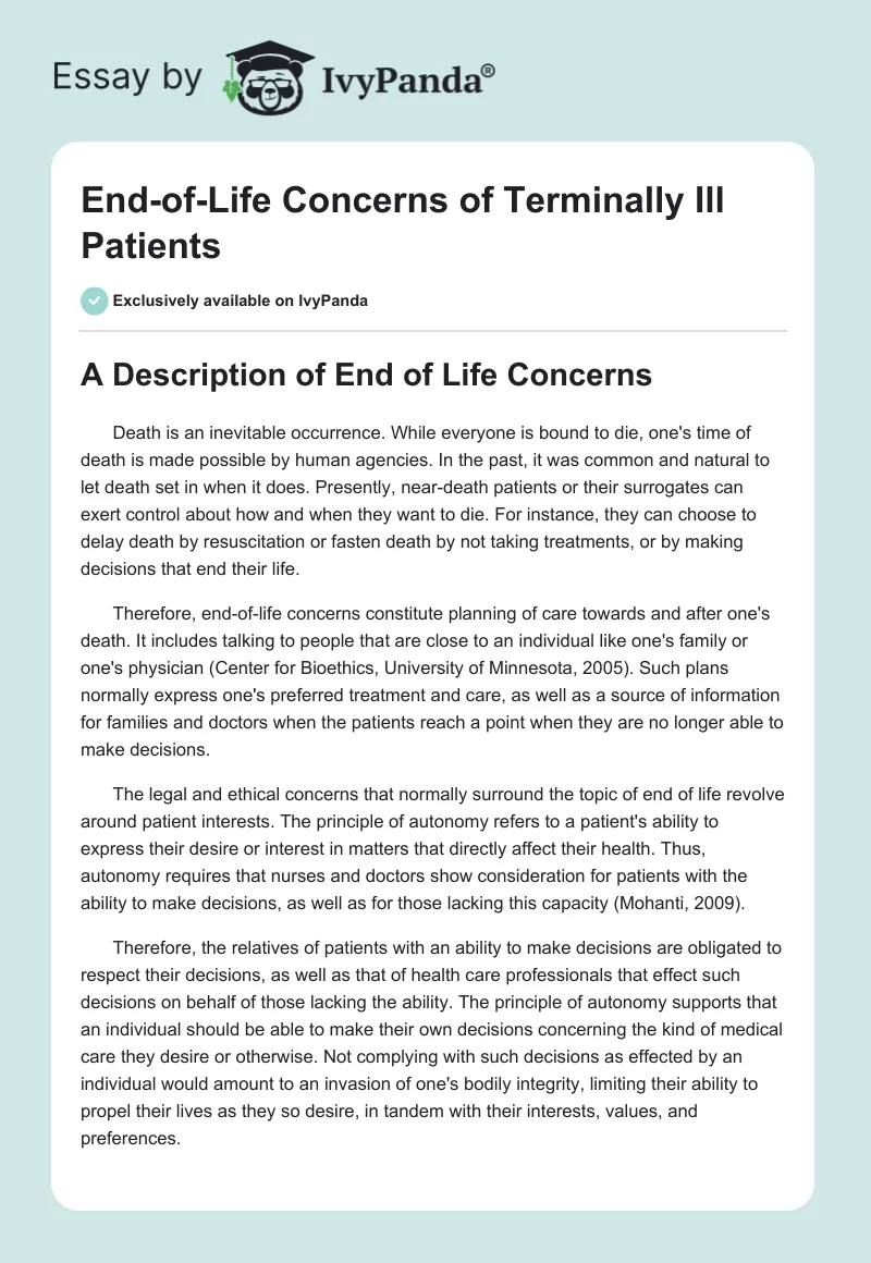 End-of-Life Concerns of Terminally Ill Patients. Page 1