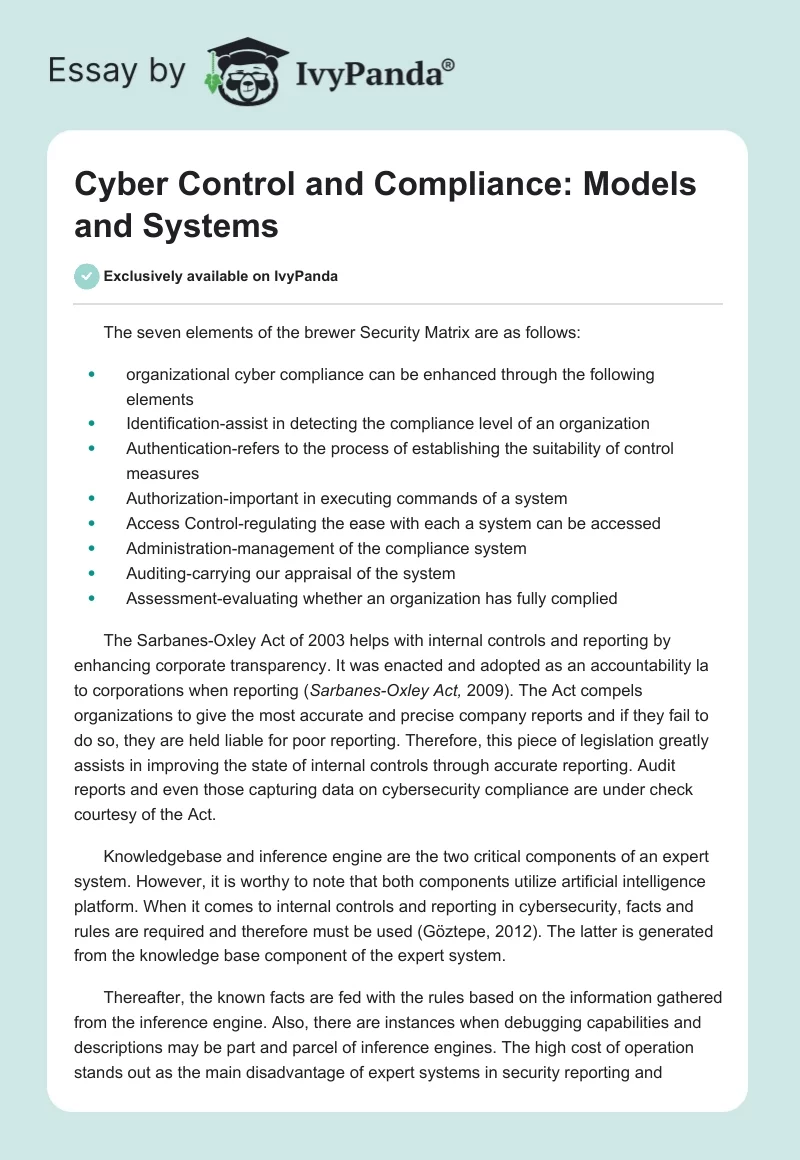 Cyber Control and Compliance: Models and Systems. Page 1