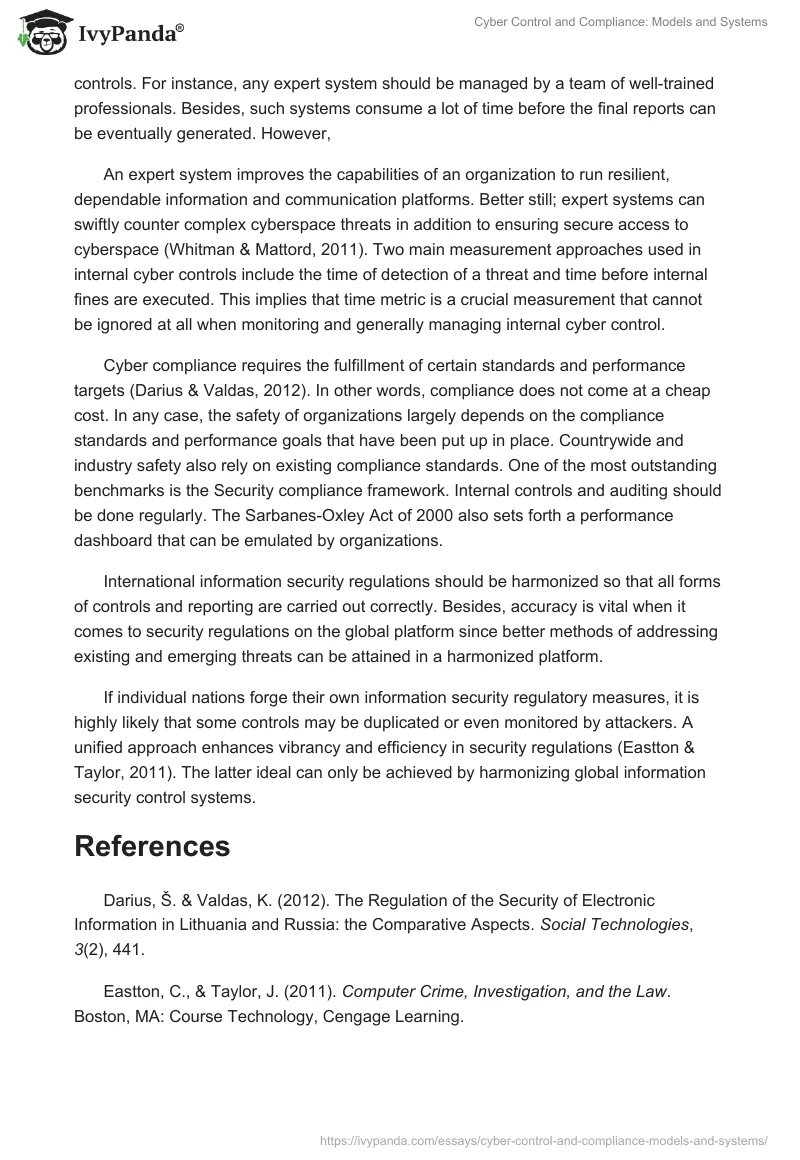 Cyber Control and Compliance: Models and Systems. Page 2