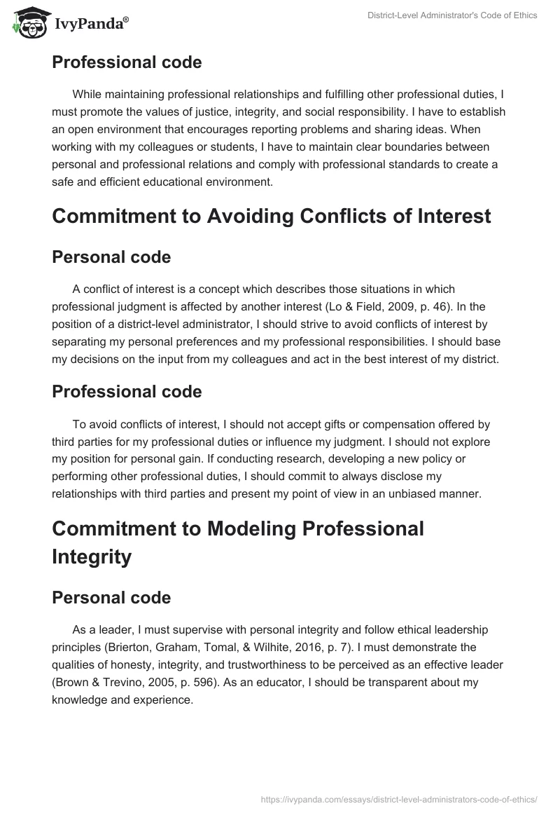 District-Level Administrator's Code of Ethics. Page 2