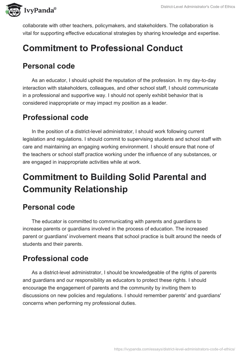 District-Level Administrator's Code of Ethics. Page 4