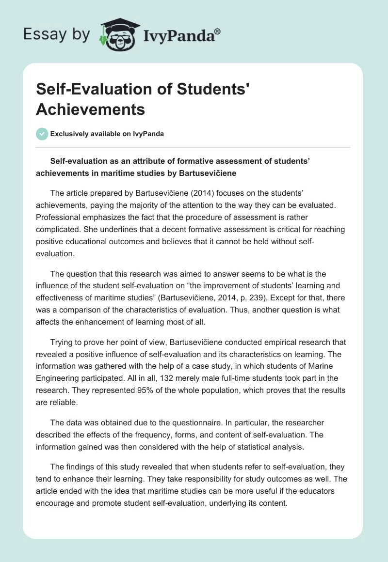 Self-Evaluation of Students' Achievements. Page 1