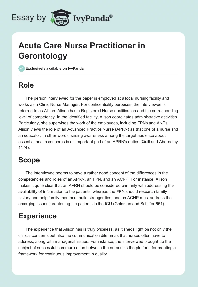 Acute Care Nurse Practitioner in Gerontology. Page 1