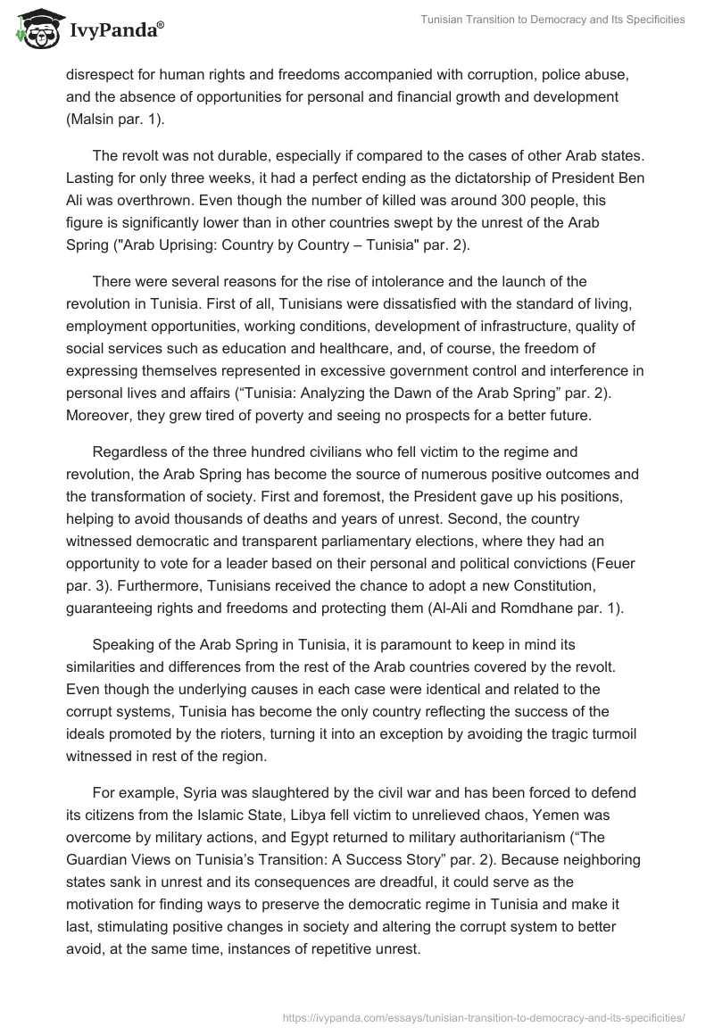 Tunisian Transition to Democracy and Its Specificities. Page 2