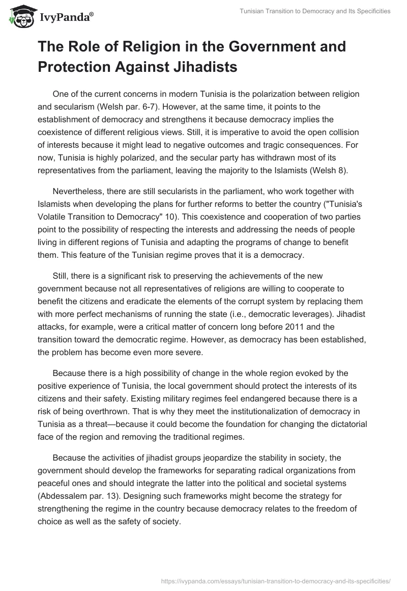 Tunisian Transition to Democracy and Its Specificities. Page 3