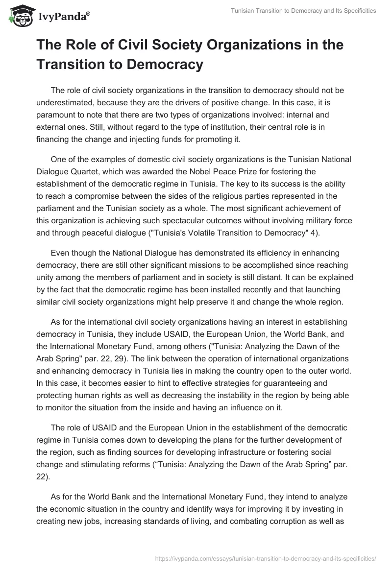 Tunisian Transition to Democracy and Its Specificities. Page 4