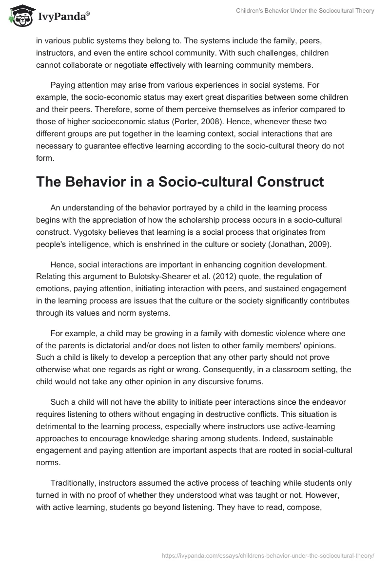 Children's Behavior Under the Sociocultural Theory. Page 2