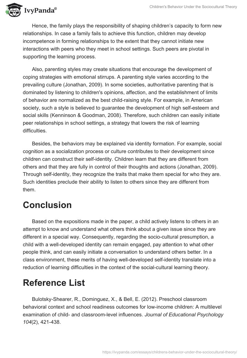 Children's Behavior Under the Sociocultural Theory. Page 5